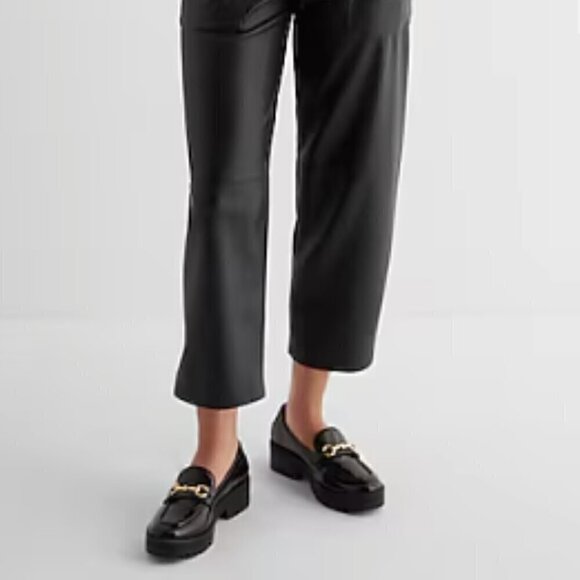 NWT Express High Waisted Faux Leather Belted Utility Ankle Pant Black Size 4S - Picture 2 of 13